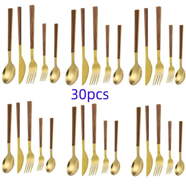 59cf3ebae5567680 30pcs Stainless Steel Imitation Wooden Handle Cutlery Set Dinnerware Clamp Western Tableware Knife Fork Tea Spoon