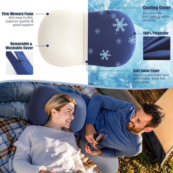 Camping Pillow for Sleeping, Memory Foam Travel Pillow, Cooling Small Pillow for Camp,Backpacking,Trip,Breathable & Waterproof Cover (1, Blue)