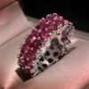 Fashion Lady Sier Pink Heart-shaped Full Diamond Zircon Engagement Bridal Jewelry Christmas Gift Cute Ring