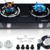 Propane Stove 2 Burner Gas Stove Novel 9 Copper Propane Burners Auto Ignition Tempered Glass with LPG CSA Hose for Outdoor Cooking,Emergency