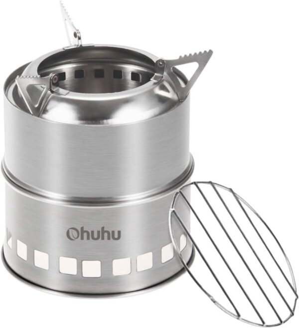 5a12eb370937c811 Ohuhu Rocket Stainless Steel Lightweight Camping Stove - Wood Alcohol Portable Outdoor Cooking Picnic BBQ Hiking with Mesh Bag