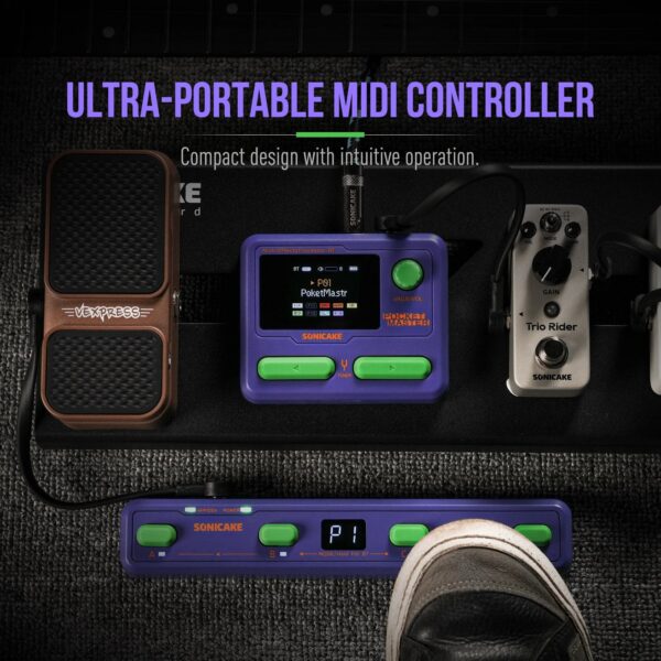 SONICAKE Pocket Control Portable Wireless MIDI Controller 4 Programmable Footswitches, USB Host, Rechargeable Battery Built-in