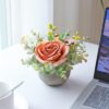 Artificial Flowers Kit with Pot, Combination of Fake Silk Orange Roses and Greenery,Small Plant Potted Decor for Offices,Bookshelf,Bedroom, Living Room,Party,Wedding Decorations…