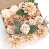 YYHUAWU Artificial Flowers Combo Box Set Gradient Color Flower Leaf with Stems for DIY Wedding Bouquets Centerpieces Baby Shower Party Home Decorations Peach