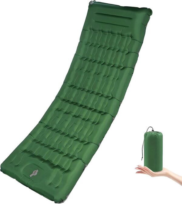Portable Camping Sleeping Pad, 4” Thick Camping Mat, Inflatable Camping Mattress with Built-in Pillow and Foot Pump, Suitable for Camping, Hiking, Backpacking (Blue)