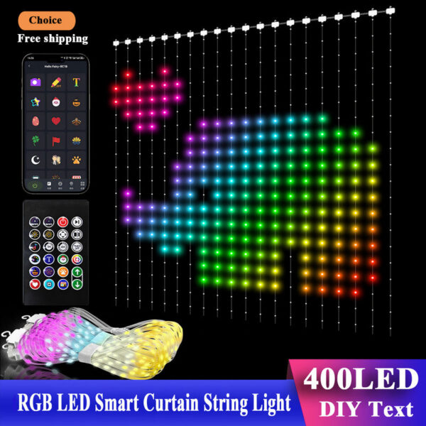 App DIY Picture Text Led Display Smart String Light RGB LED Bluetooth Control Curtain Lights