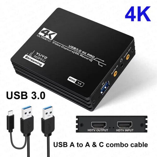 MZX Video Capture Card Board USB 3.0 4K HDMI-compatible A Type C 60fps 1080P Loop-Out 30Hz Recorder Grabber Audio OBS Game Live