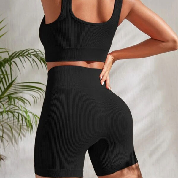 Seamless Yoga Workout Sets for Women 2 Pieces Gym Suits Ribbed Crop Tank High Waist Shorts Outfits Fiess Running