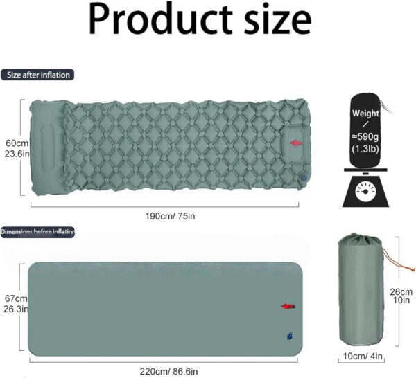 5aa970036826182a Coziya Matelas, Portable Waterproof Sleeping Pad, Ultralight Inflatable Camping Mattress, Built-in Pillow and Anti-Slip Design, for Camping, Travel, Home, Office (Navy Blue)