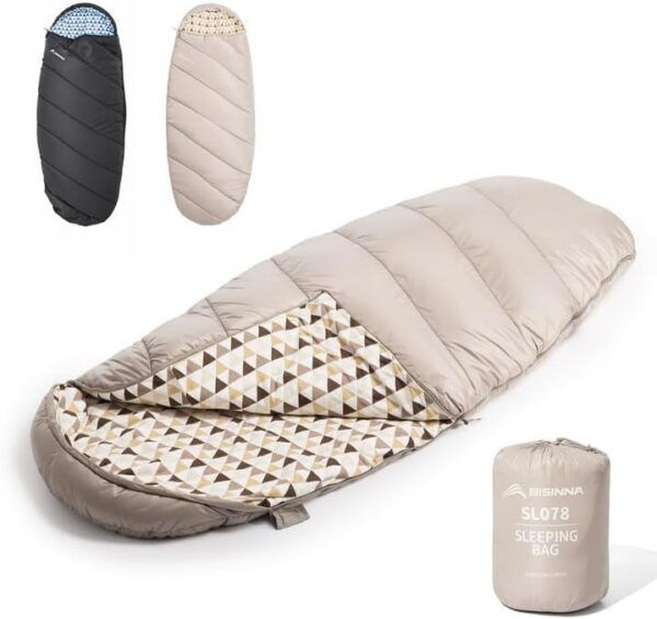 BISINNA XL Wide Sleeping Bag for Adults 3-4 Season Large Flannel Liner Single Warm Comfortable Lightweight for Camping Hiking Backpacking Outdoor with Compression Sack