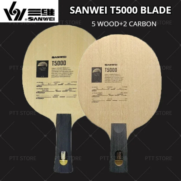 5acb4db2ba2b7613 SANWEI T5000 Table Tennis Blade 5 Wood 2 Carbon Entry Intermediate Ping Pong Blade for Loop Drive with Fast Attack