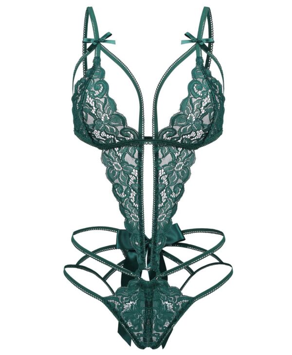 Donnalla Women's Deep V Lace Teddy One Piece Cutout Strappy Lingerie