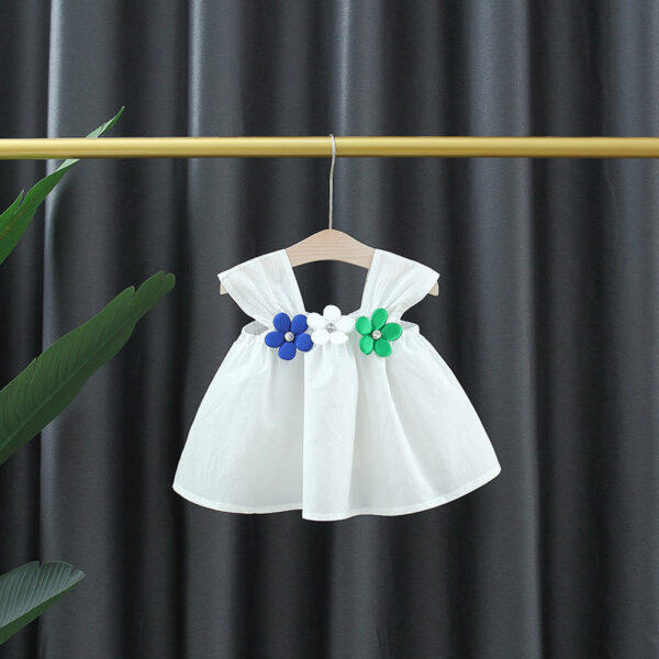 Summer Sweet Baby Girl Sleeveless Dresses Flowers Simple Solid Color Newborn Children Clothes Toddlers Thin Cotton Kids Costume