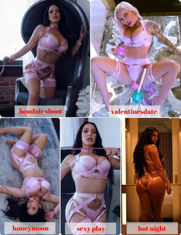 Avidlove for Women Sexy Strappy Underwire Push Up Bra Garter Set Lingerie with Chain