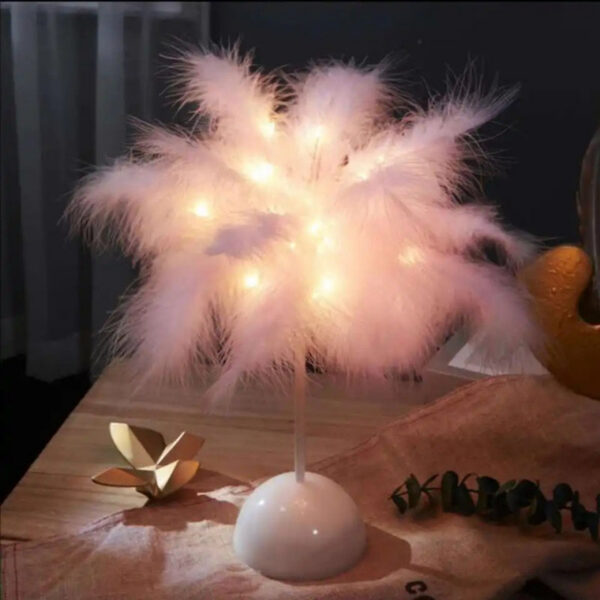 1PC Battery Power Led For Bedroom Wedding Decoration Feather Table Lamp With Smart Room Night Light