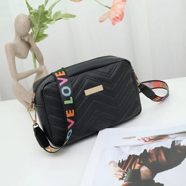 Rilibegan Embroidered Camera PU Material Casual Small Square Versatile Single Bag Printed Shoulder Strap