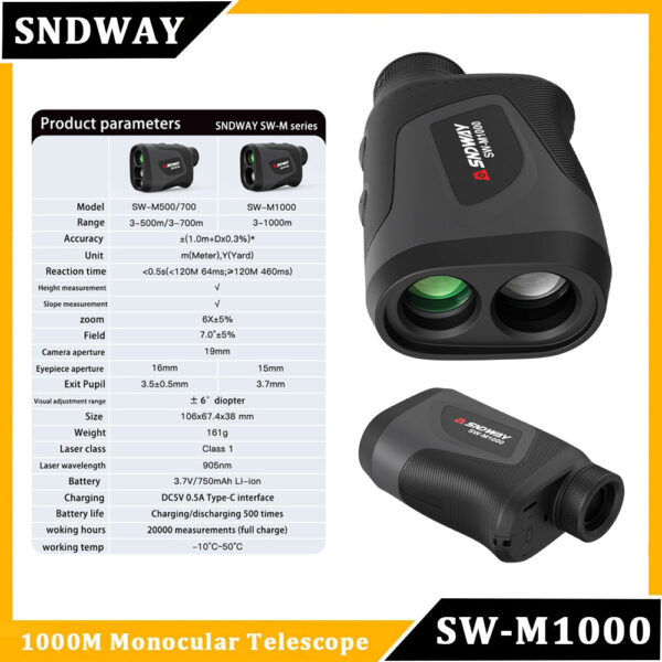 SNDWAY Distance Meter Rangefinder for Hunting 1000M 1500M 2000M Laser Telemeter Golf Camera Outdoor Telescope