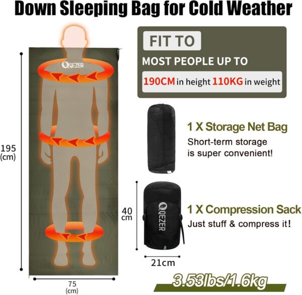 5b0ede49f25d761e QEZER Down Sleeping Bag,Lightweight Rectangular Sleeping Bag for Adults,Kids,Boys,Girls 3 Seasons Backpacking, Hiking and Camping Outdoor,can be used as the Blanket
