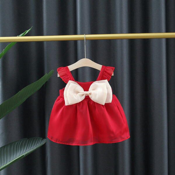 Solid Color Baby Girls Summer Smooth Cool Children Clothes Sweet Korean Style Kids Bowknot Party Evening Dresses 0 To 3 Years