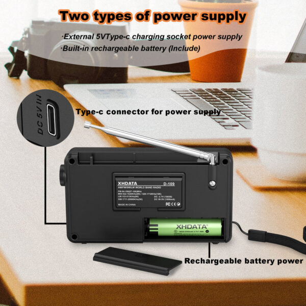 XHDATA D-109 Stereo Digital Portable AM SW MW FM Bluetooth Compatible Multifunctional Radio Support TF Card Player
