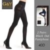 G&Y 2 Pairs Semi Opaque Tights for Women - 40D Microfiber Control Top Pantyhose