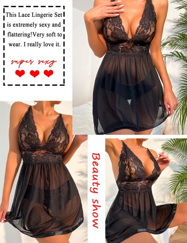 Avidlove Women Lingerie Lace Babydoll Strap Chemise Halter Teddy V Neck Mesh Nightgown