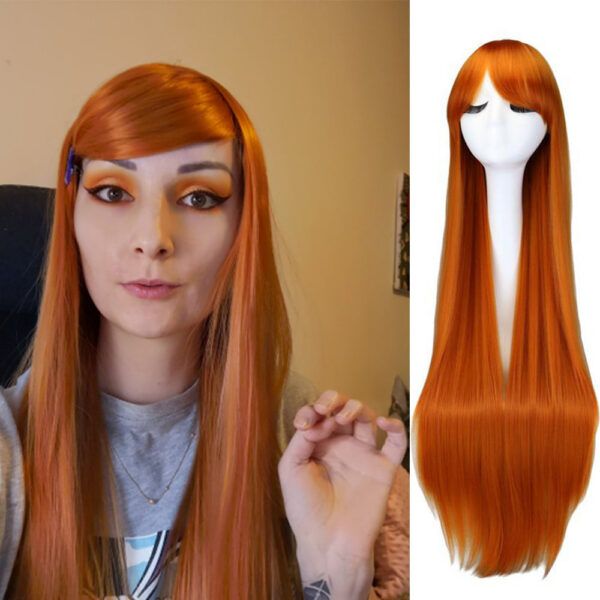 Long Straight Cosplay Wig Purple Black Red Pink Blue Dark Brown 100 Cm Synthetic Hair Wigs