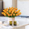 10 Pcs Orange Tulips Artificial Flowers Real Touch Fake Tulips Fake Flowers for Decoration 13.5" Faux Tulips Faux Flowers Bulk Artificial Tulips Flowers for Vase Centerpieces Home Wedding Bouquet