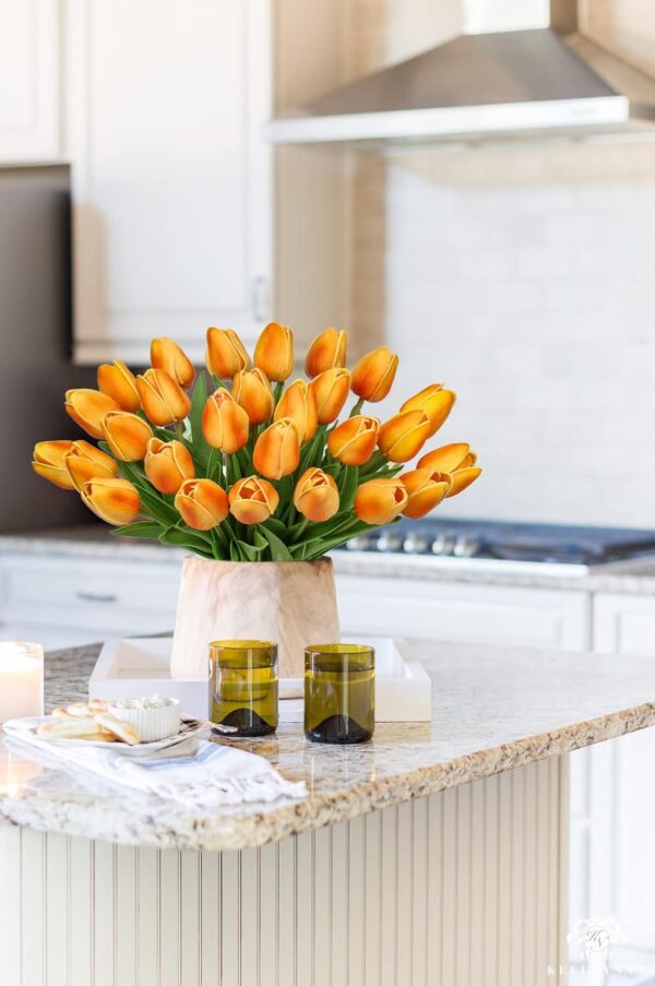 10 Pcs Orange Tulips Artificial Flowers Real Touch Fake Tulips Fake Flowers for Decoration 13.5" Faux Tulips Faux Flowers Bulk Artificial Tulips Flowers for Vase Centerpieces Home Wedding Bouquet