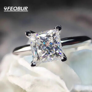 5bba83b7302acbf0 Certified 1/2Carat Princess Cut Moissanite Solitaire Rings for Women Sterg Sier Classic Dia Engagement Wedding Band