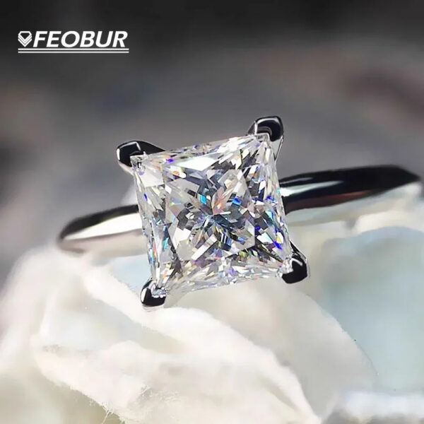 5bba83b7302acbf0 Certified 1/2Carat Princess Cut Moissanite Solitaire Rings for Women Sterg Sier Classic Dia Engagement Wedding Band