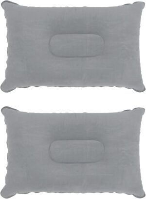 5bc733e71de0ccf4 2 Pack Ultralight Inflatable Pillow Small Squared Flocked Fabric Air Pillow for Beach Hiking,Camping,Traveling,Napping,Desk Rest,Neck &Lumbar Support(Gray)