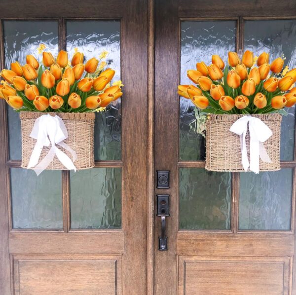 10 Pcs Orange Tulips Artificial Flowers Real Touch Fake Tulips Fake Flowers for Decoration 13.5" Faux Tulips Faux Flowers Bulk Artificial Tulips Flowers for Vase Centerpieces Home Wedding Bouquet