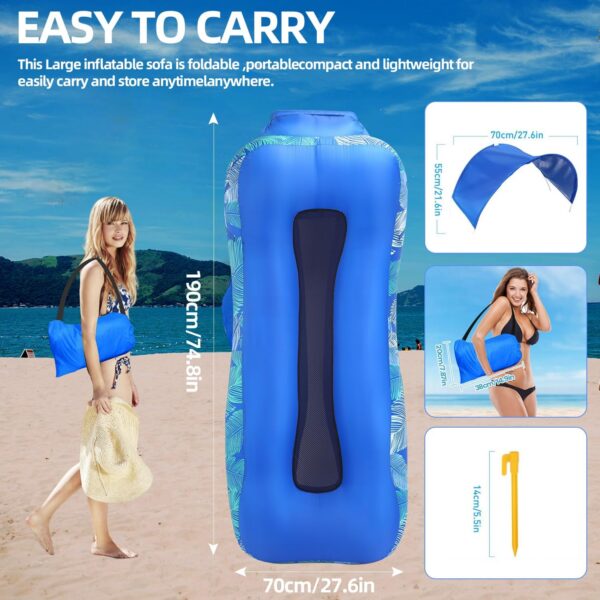 RZM Inflatable Lounger Air Sofa with Sunshade - Portable Waterproof Outdoor Couch for Camping, Beach, Hiking & Music Festivals - Quick Setup Lightweight Furniture w/Carry Bag (Clear Blue)