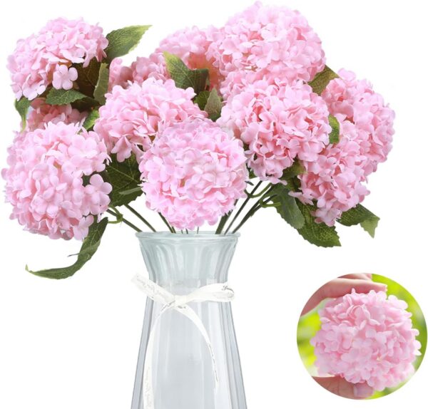 GREENTIME 13” Artificial Hydrangea Flowers Faux Hydrangea Bouquet with 7 Head 3.15” Tiny Hydrangea for Wedding Bouquet Party Home Decor DIY Baby Shower Centerpieces Tables Decoration(Blue)