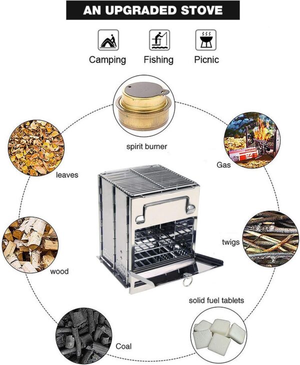 5c233dc3aa4433fc REDCAMP Large Camping Wood Burning Stove, Stainless Steel Compact Portable Foldable Folding Mult Fuel Camp Stove, Perfect for Backpacking Hiking Travelling Outdoor Cooking Picnic BBQ, Large