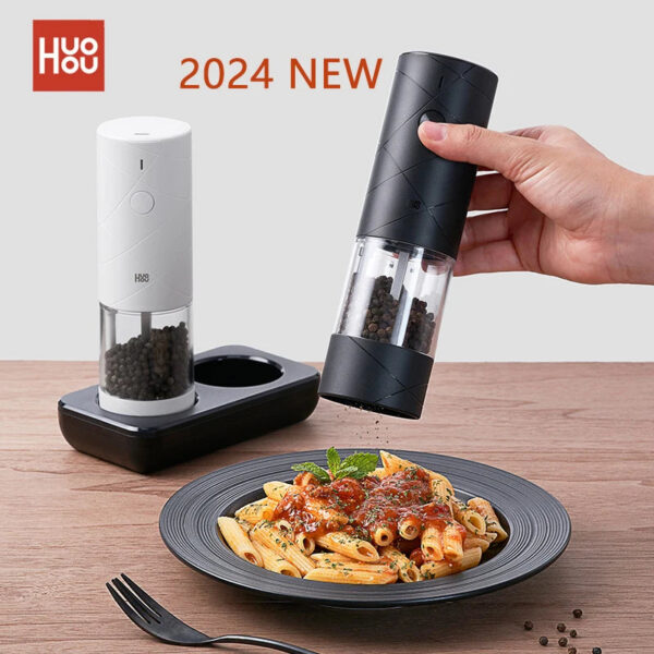 5c4adebe302db4c2 2024 NEW Huohou Electric Grinder Pepper Seasonings Spices Grain Mill Salt Shaker LED Light 6 Modes Kitchen Cooking Tool 2pcs Set