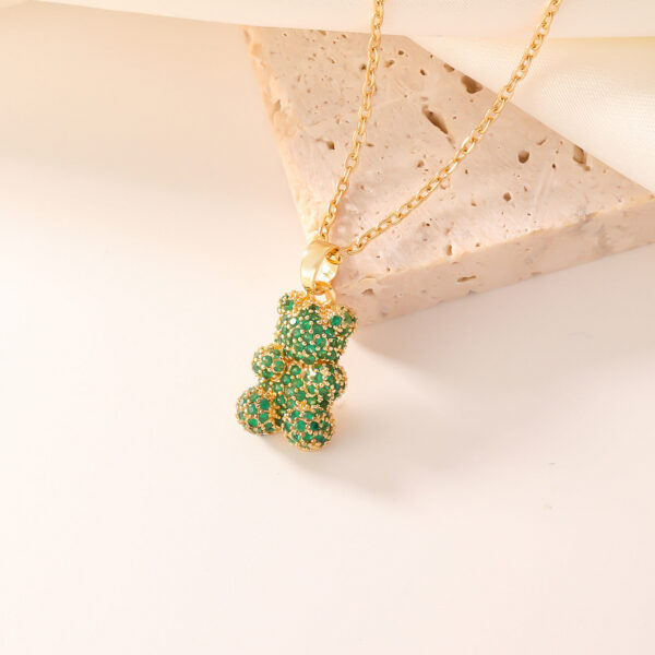 Classic Gold Plated Bear Necklace for Women Fashion Full Diamond Multi color Zircon Pendant Stainless Steel Chain