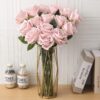 15Pcs Artificial Roses Velet Real Touch Single Stem Fake Roses Silk Realistic Bouquet Flowers Arrangements Home Office Garden Grave Party Wedding Decoration(Light Pink-15p, Blossom Roses)