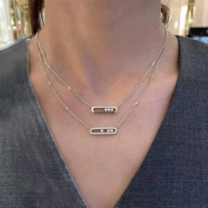 S Sterling Sier Electroplated 14K Gold Mobile Three Diamond Women's Necklace
