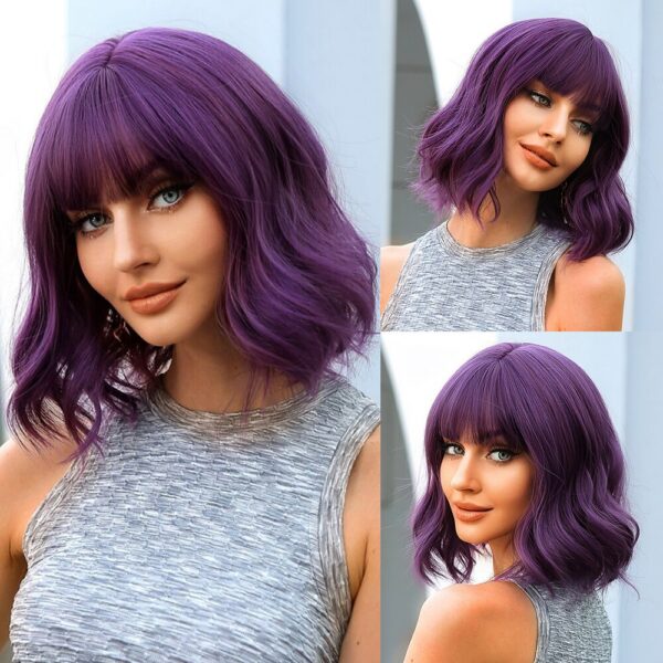 5c6e468b48069534 HAIRCUBE Synthetic With Bangs Short Bob Pink Wigs Curly Wavy Shoulder Length Cosplay Daily Colorful Wig