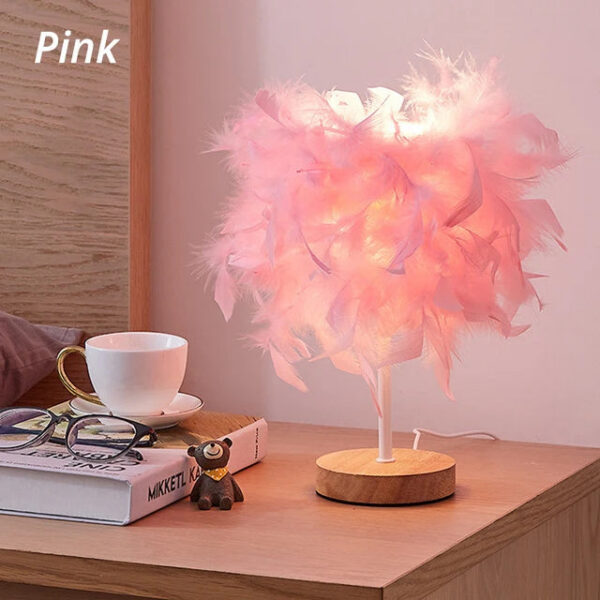 5c7d5c15ce8e1674 LED Warm Small Table Lamp Nordic Romantic Creative Feather Wedding Room Red Girl Bedroom Bedside Flashlight Night Reading Light