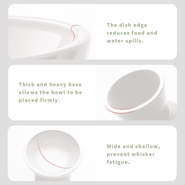 5cb21f0e5d335d69 2 Extra Wide Raised Cat Food Bowl, Elevated Anti-Vomiting Cat Feeder Whisker Stress-Free Dog Two Bowls Ceramic Cat Feeding Bowls White