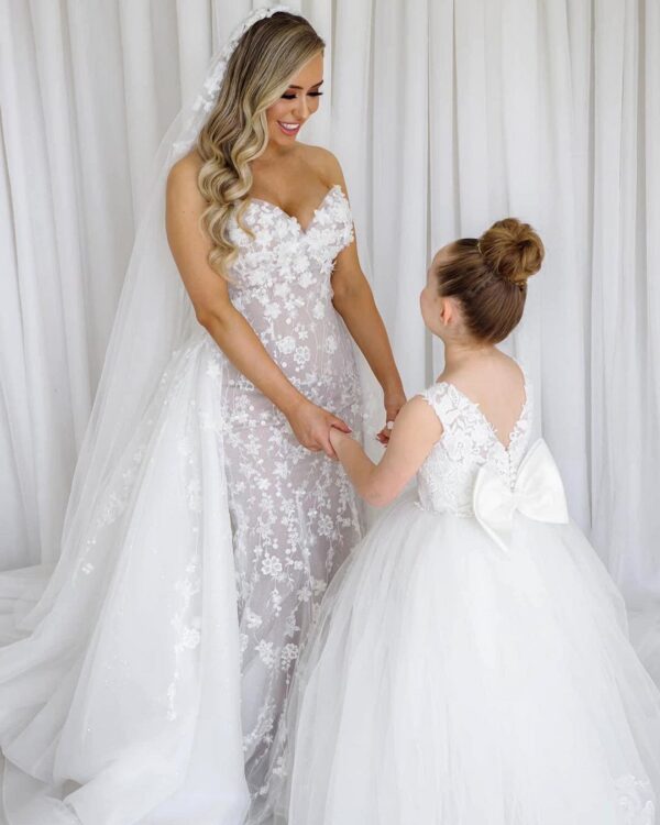 FATAPAESE Flowers Gril Dress Camellia Gowns Appqulies Beads Bow With Long Train Backless Buttons Wedddding Party Ball Gown TUTU