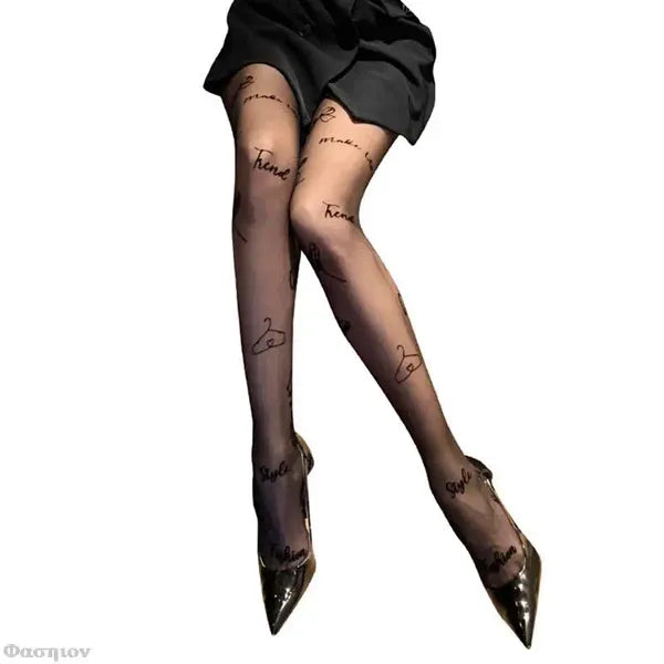 Women Socks Sexy Tights With Letter Pattern Constellation Printed Pantyhose Mesh Stockings 2023 Fashion Black Spring Summer Lady