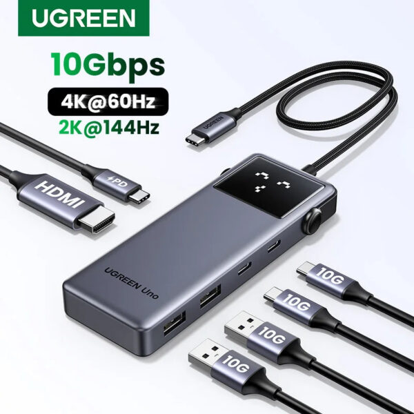5cf5462dbe54a8fc UGREEN Uno USB C HUB 6-in-1 4K60Hz PD100W 10Gbps USB3.2 Splitter Adapter for Laptop Macbook Pro Air USB Expander Docking Station