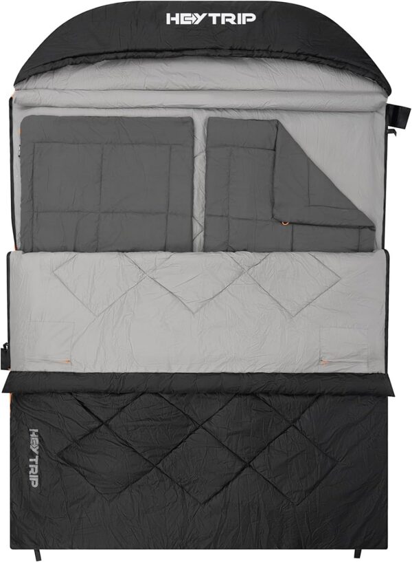 5d190d1c741a452c HEYTRIP Double Sleeping Bag with Blanket - Queen Size Two Person Sleeping Bag for Couples - 20 Degree Rated for Camping