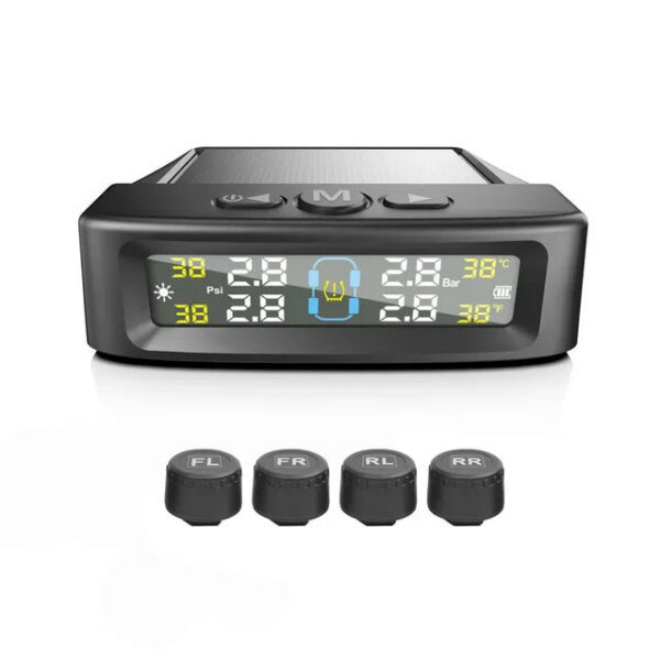 5d1c3f7d2c1281e2 TPMS Tire Pressure Monitoring Car Safety Alarm System Wireless Solar/USB Powered 4 Sensors with Color Digital Display