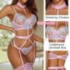 Avidlove Lingerie for Women Embroidered Lace Underwire Strappy Bra and Panty Set with Removable Garter