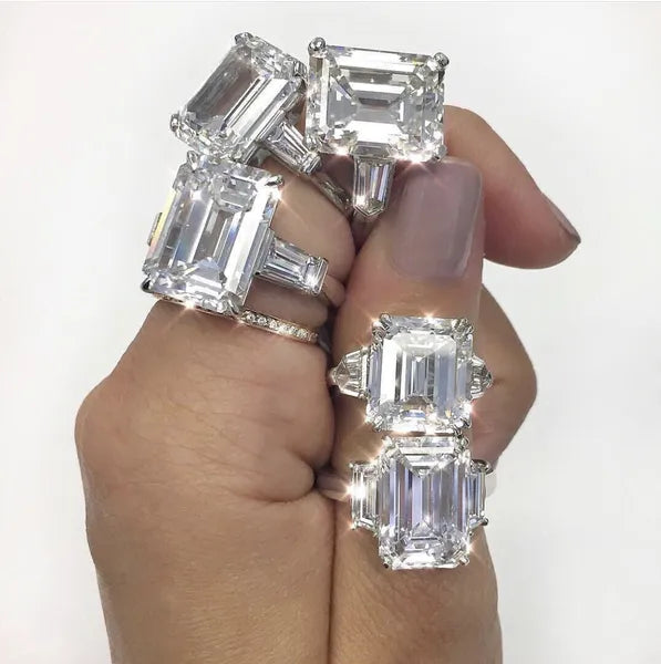 5d2da8076745978b Original Sier Square ring Asscher Cut Simulated Diamond Wedding Engagement tail Women topaz Rings finger Fine Jewelry